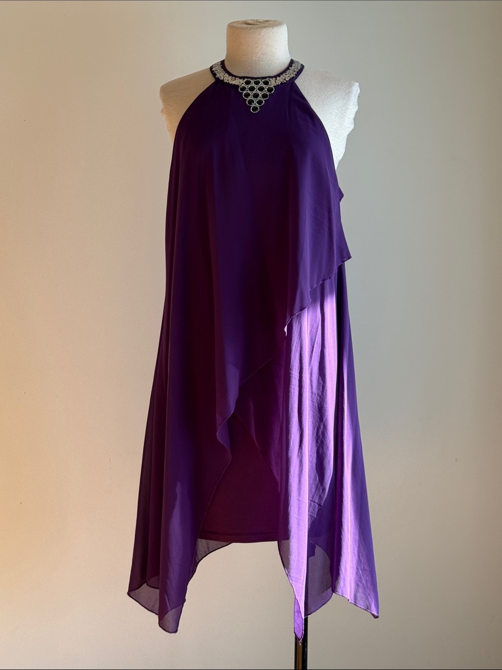 Sleeveless Purple Beaded Halter Dress